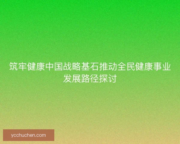 筑牢健康中国战略基石推动全民健康事业发展路径探讨